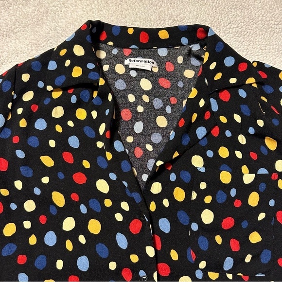 Reformation Cuba Top in Fiesta Black Polka Dot Button Front Boxy Mid Century Mod - Picture 7 of 12
